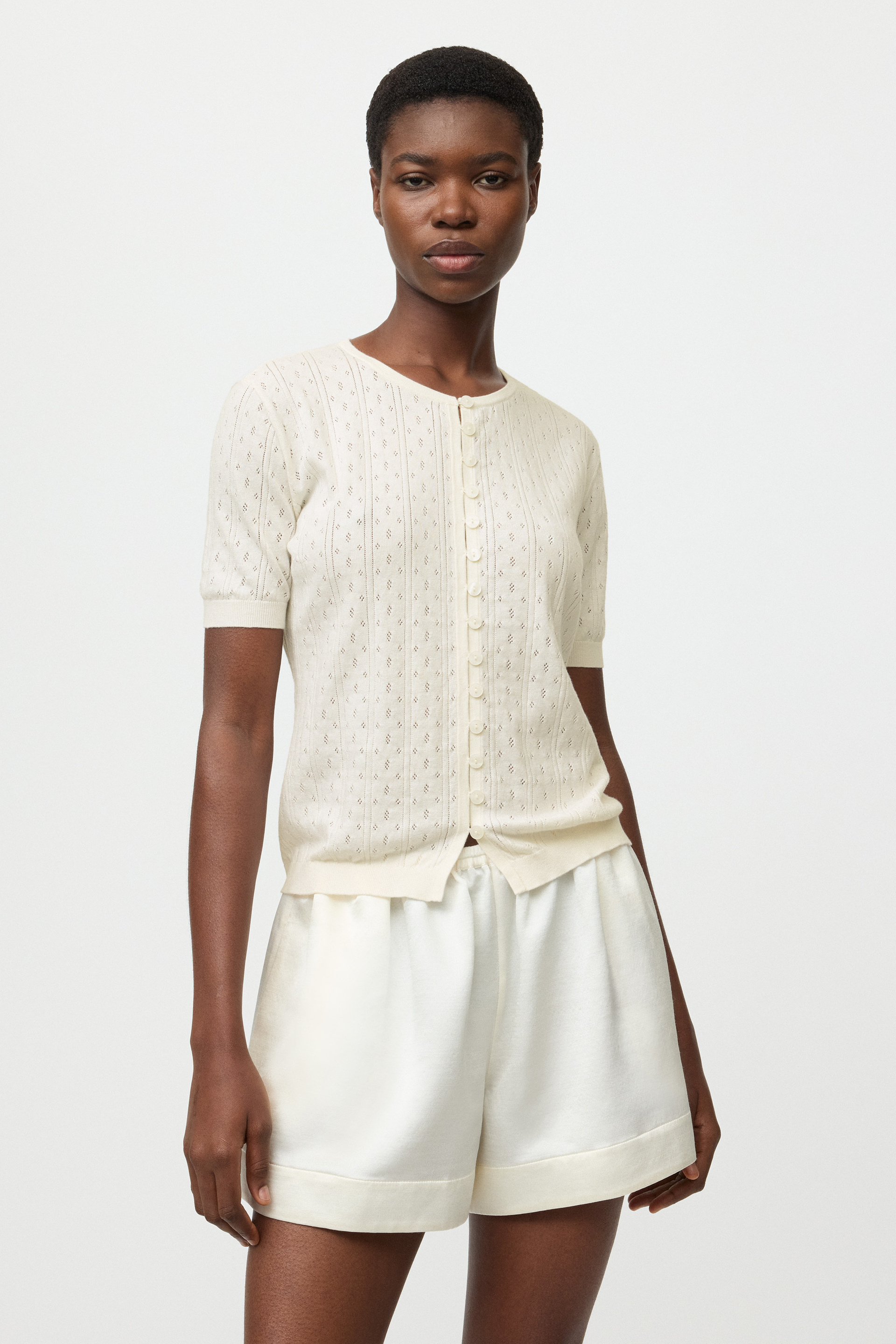 Pointelle short sleeve cardigan 2