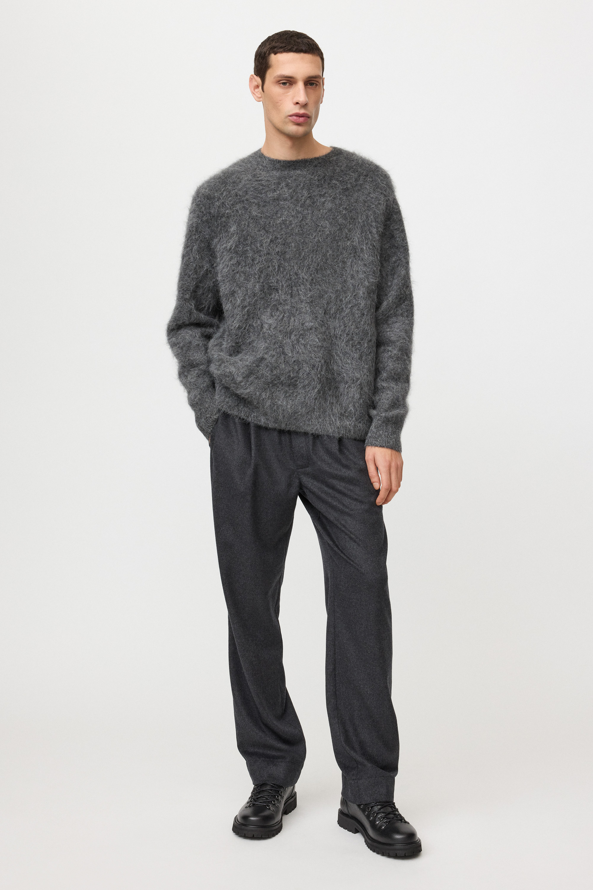 Men's relaxed fit alpaca crewneck Anthracite Melange 2