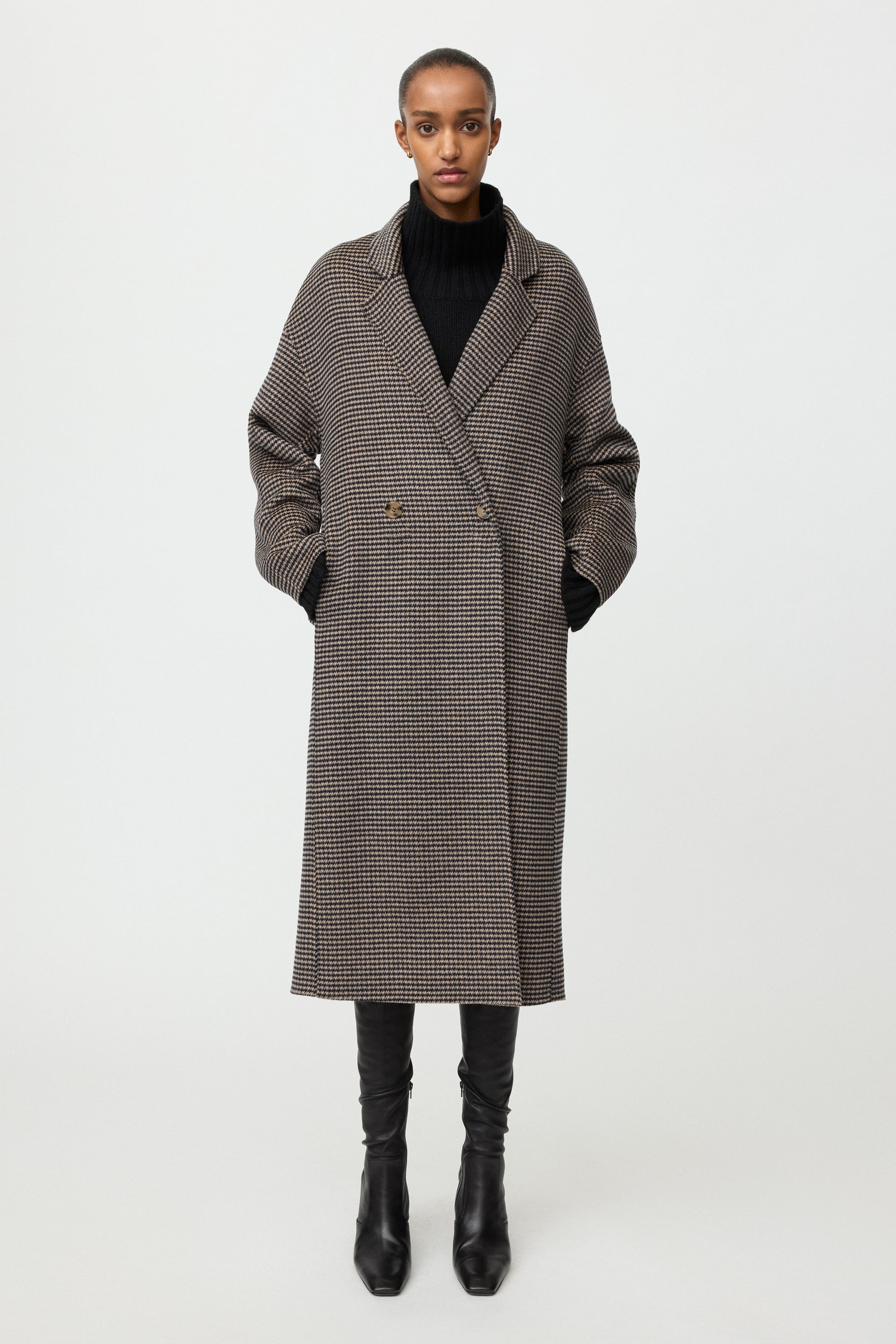 Oversized houndstooth coat Black/Beige 2