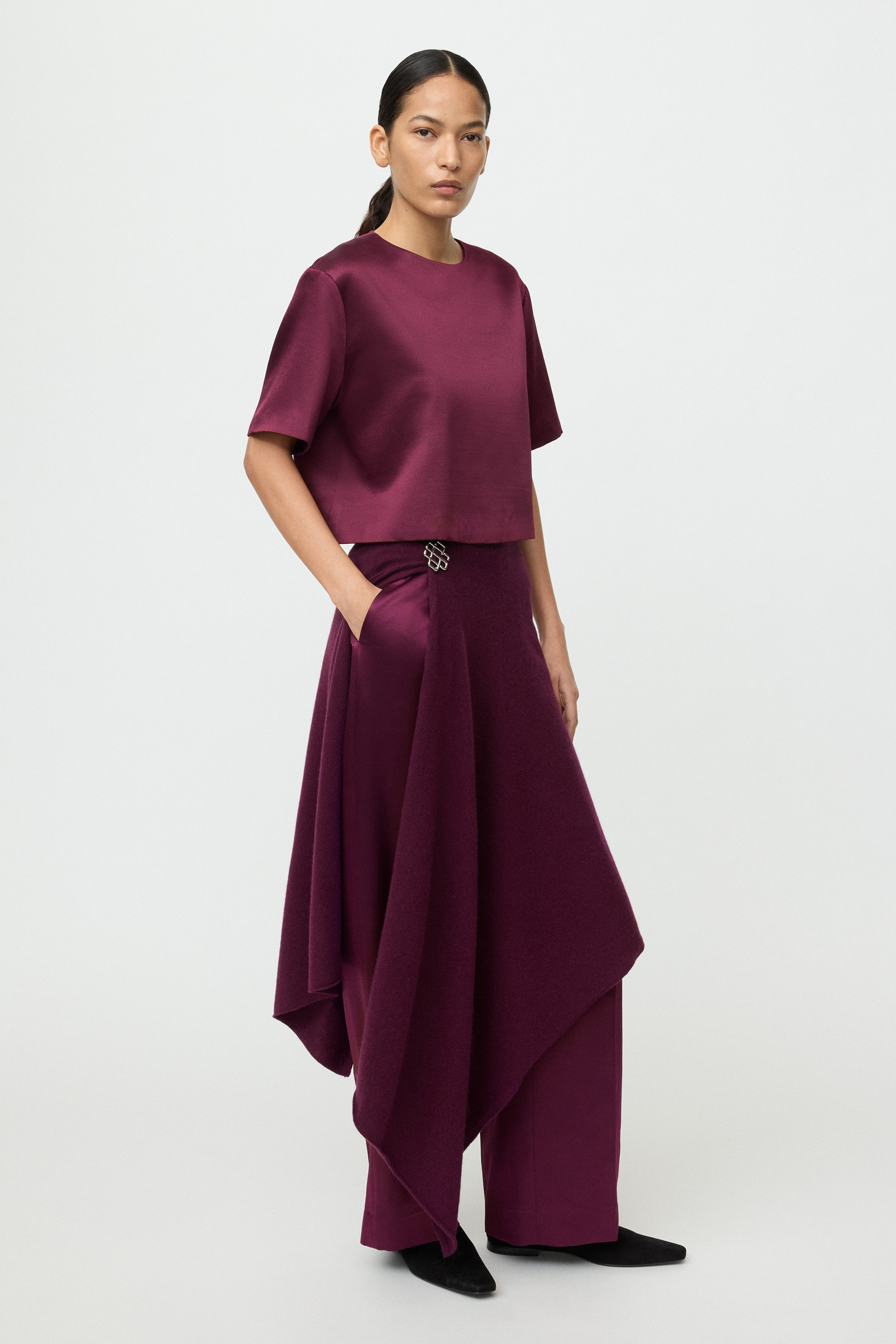 Short sleeved silk blouse Bordeaux 2